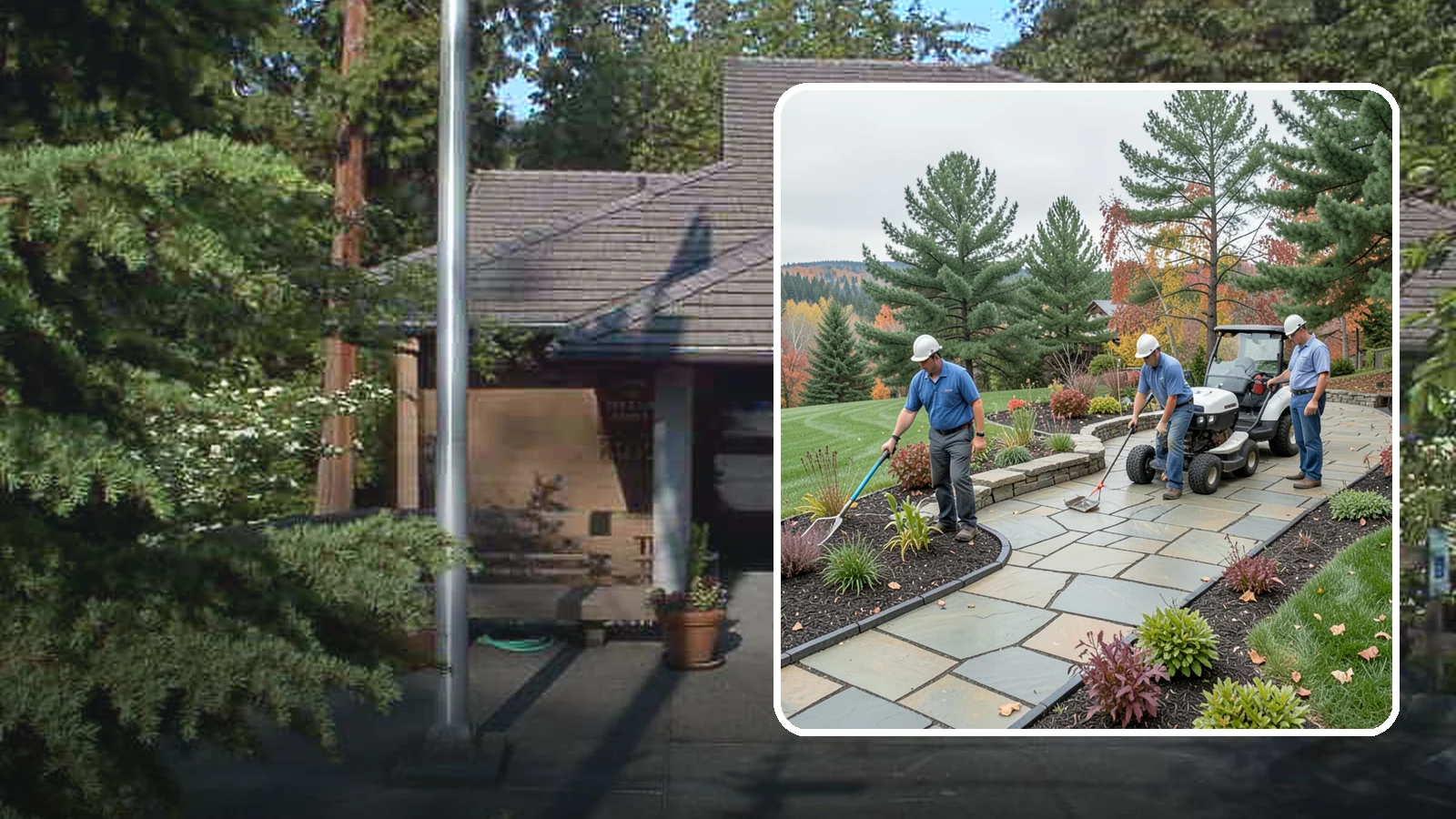 Flagstone Installation in Yarrow Point, King County, WA - Irregular flagstone laid in flowing, natural patterns for rustic PNW garden paths, patios, and stepping-stone walkways.