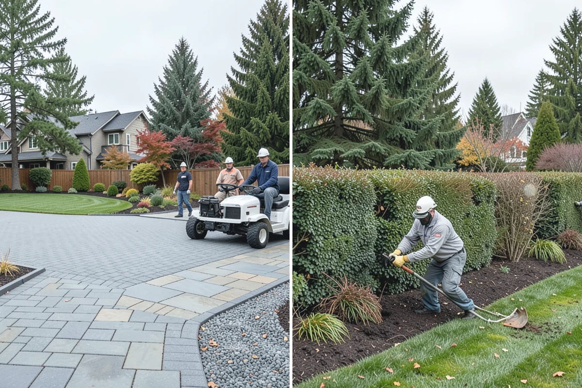 Formal Hedge Trimming in Beaux Arts Village, King County, WA - Set string lines and reference points for level cuts