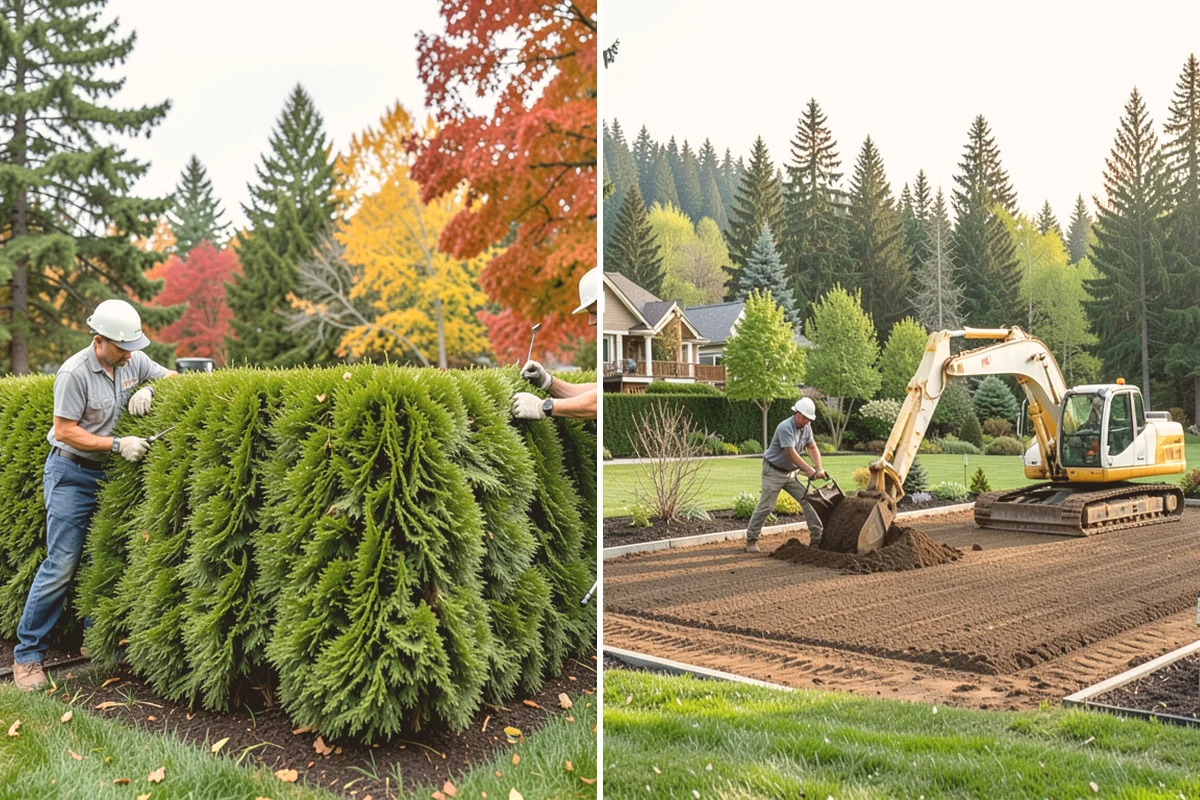 Formal Hedge Trimming in Brier, Snohomish County, WA - Set string lines and reference points for level cuts