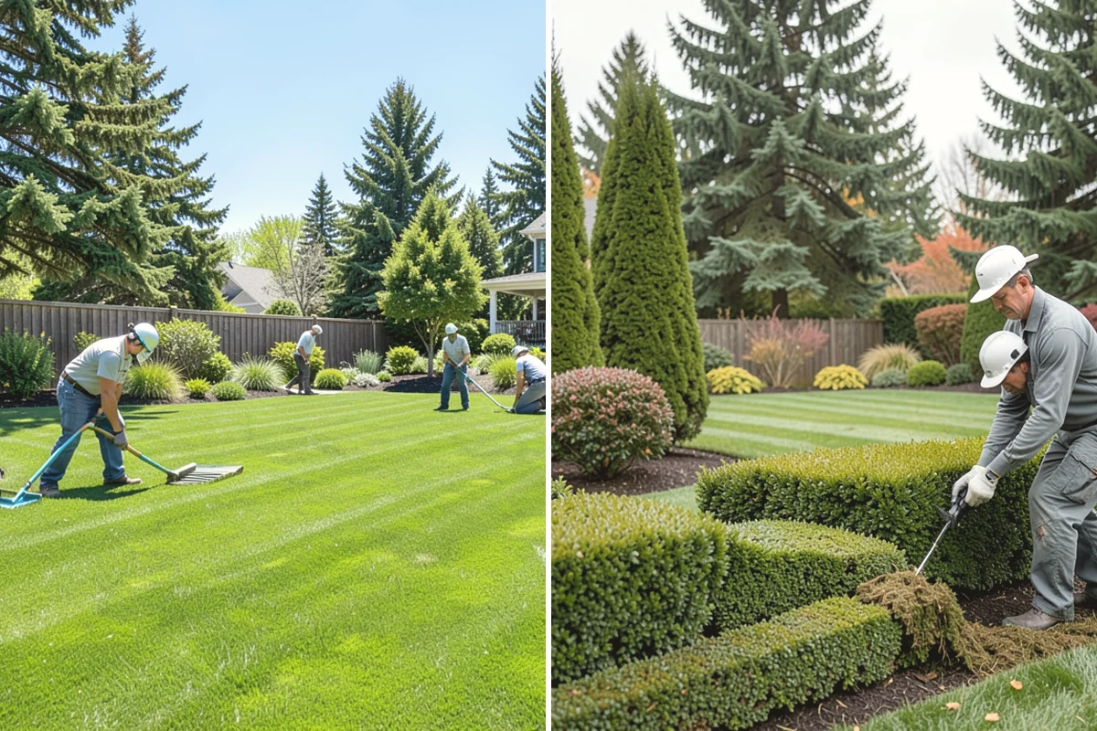 Formal Hedge Trimming in Issaquah, King County, WA - Set string lines and reference points for level cuts