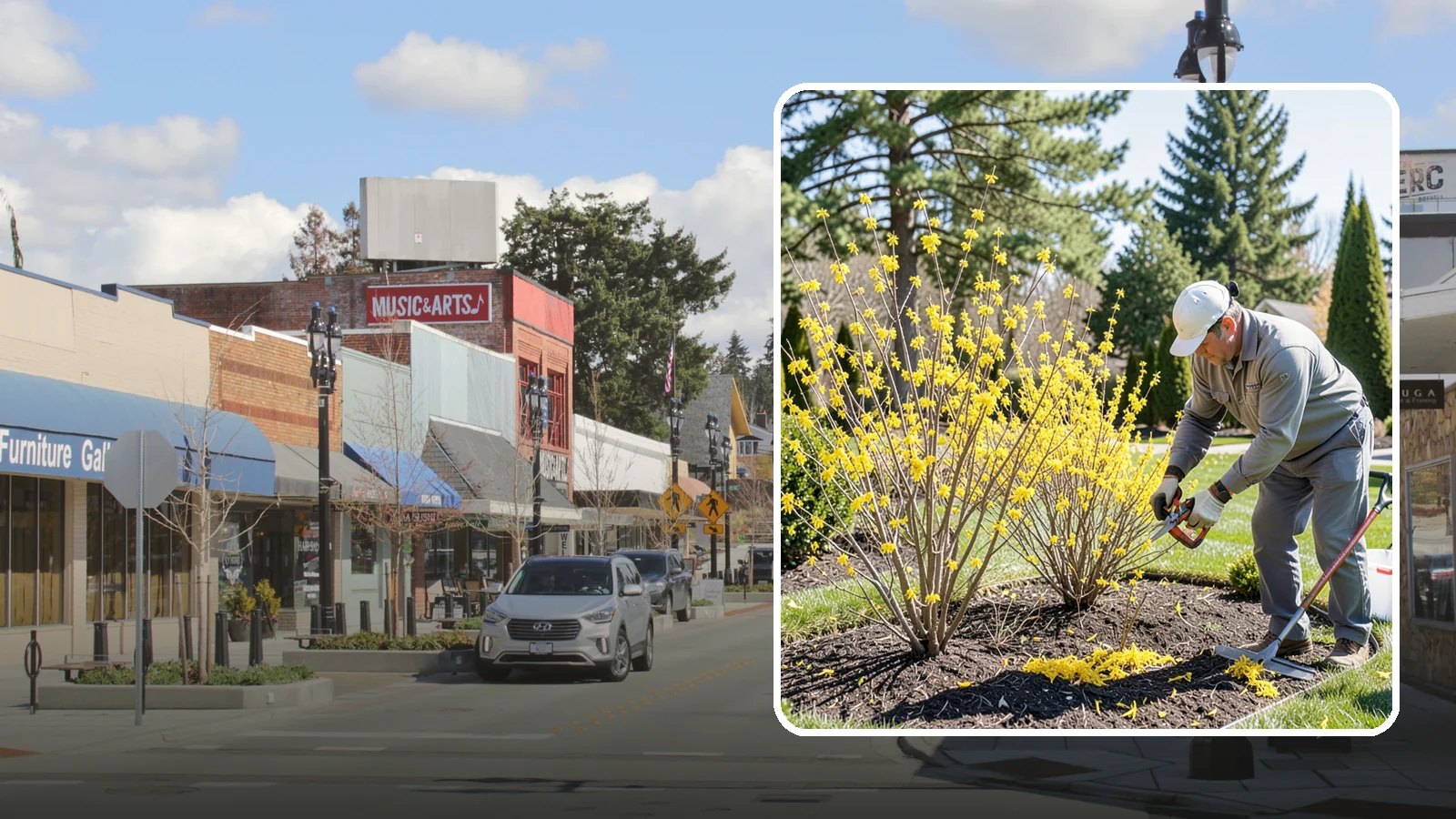 Forsythia Pruning in Bothell, King County, WA - Post-bloom renewal pruning of forsythia to remove old canes, control size, and protect next spring's golden flowers.
