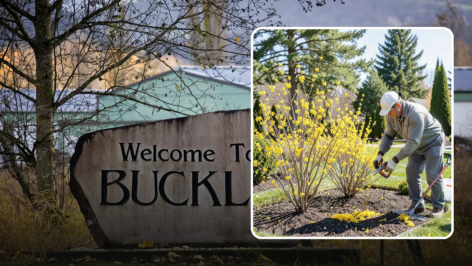 Forsythia Pruning in Buckley, Pierce County, WA - Post-bloom renewal pruning of forsythia to remove old canes, control size, and protect next spring's golden flowers.