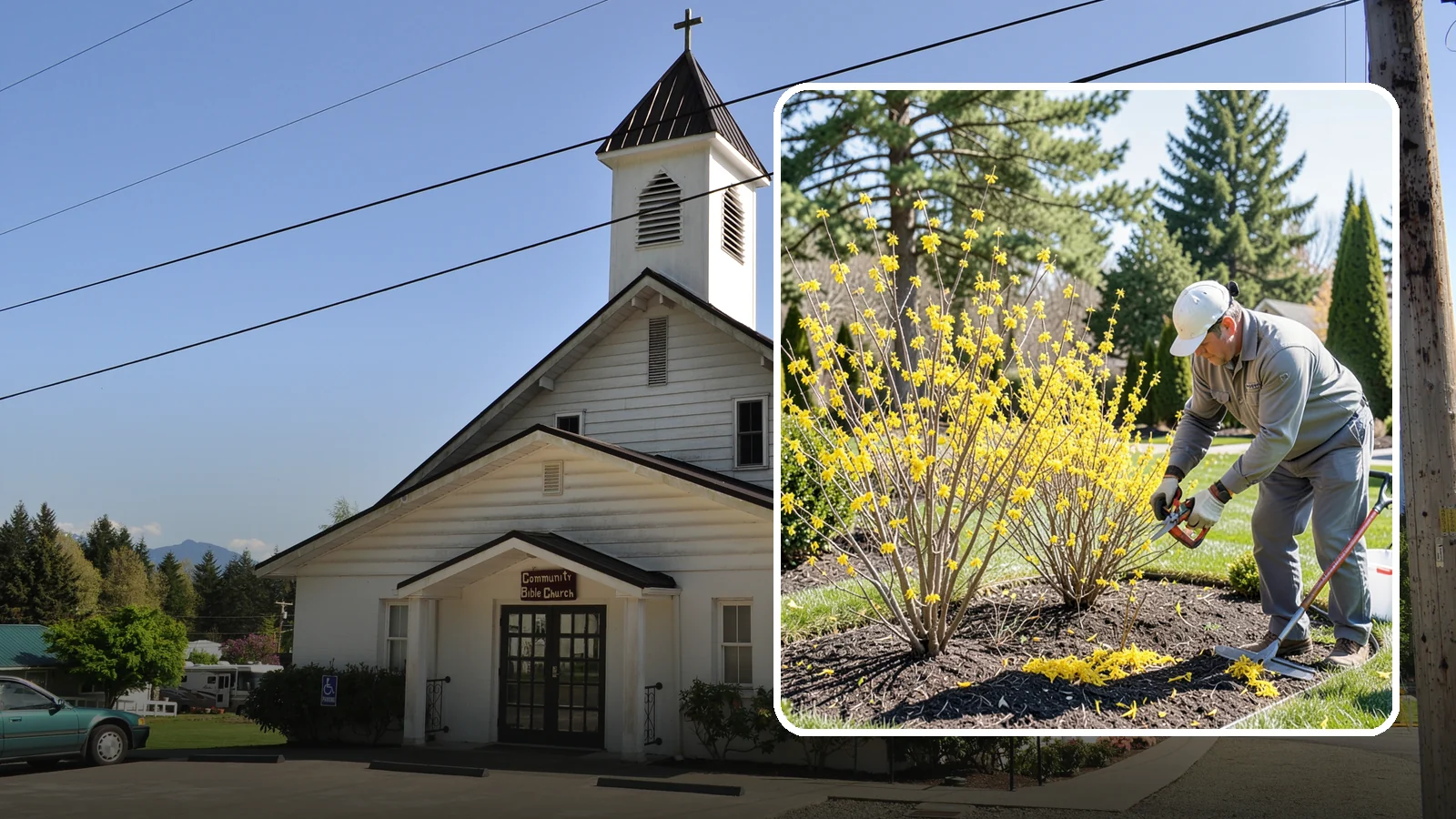 Forsythia Pruning in Concrete, Skagit County, WA - Post-bloom renewal pruning of forsythia to remove old canes, control size, and protect next spring's golden flowers.