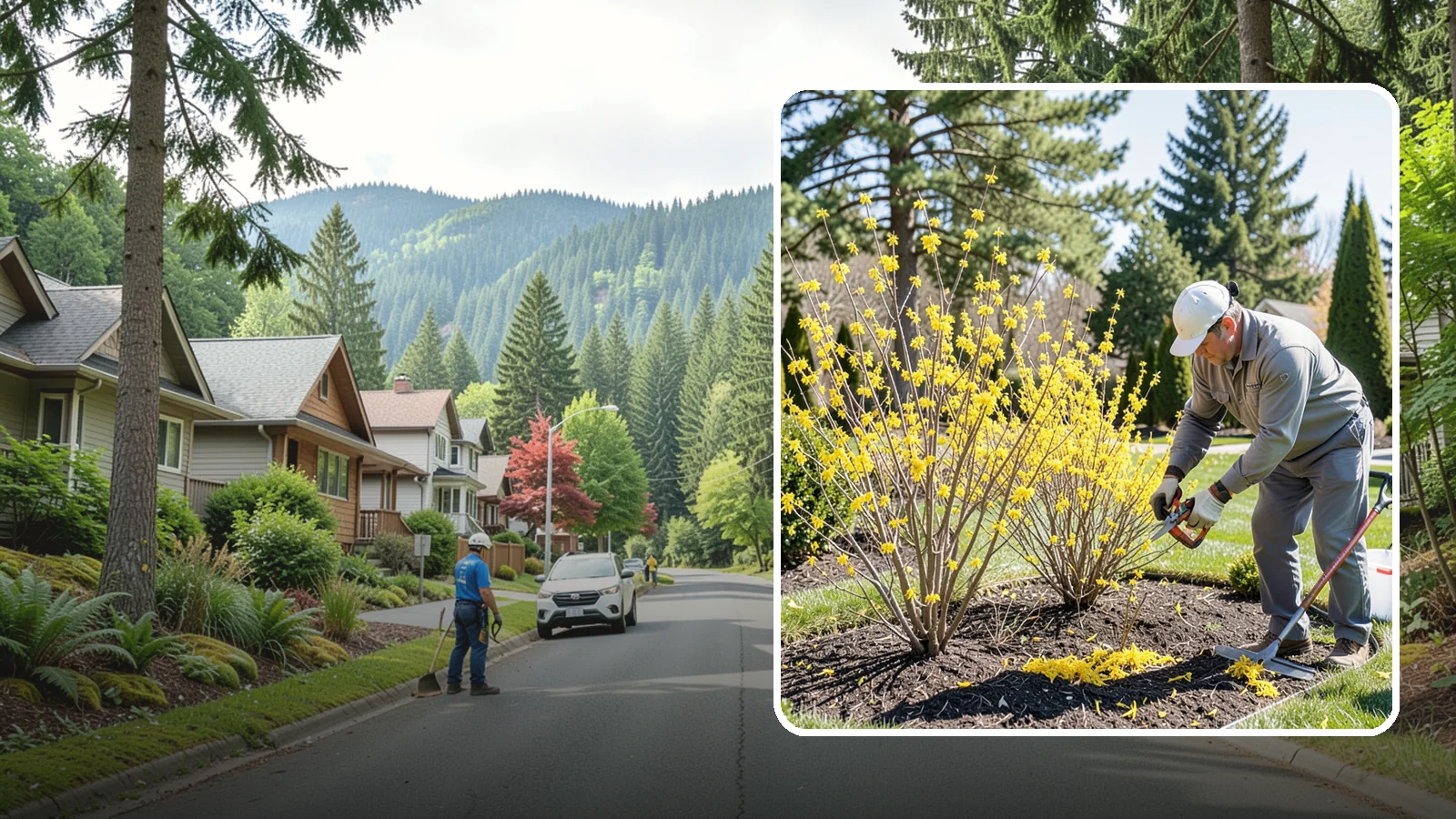Forsythia Pruning in Darrington, Snohomish County, WA - Post-bloom renewal pruning of forsythia to remove old canes, control size, and protect next spring's golden flowers.