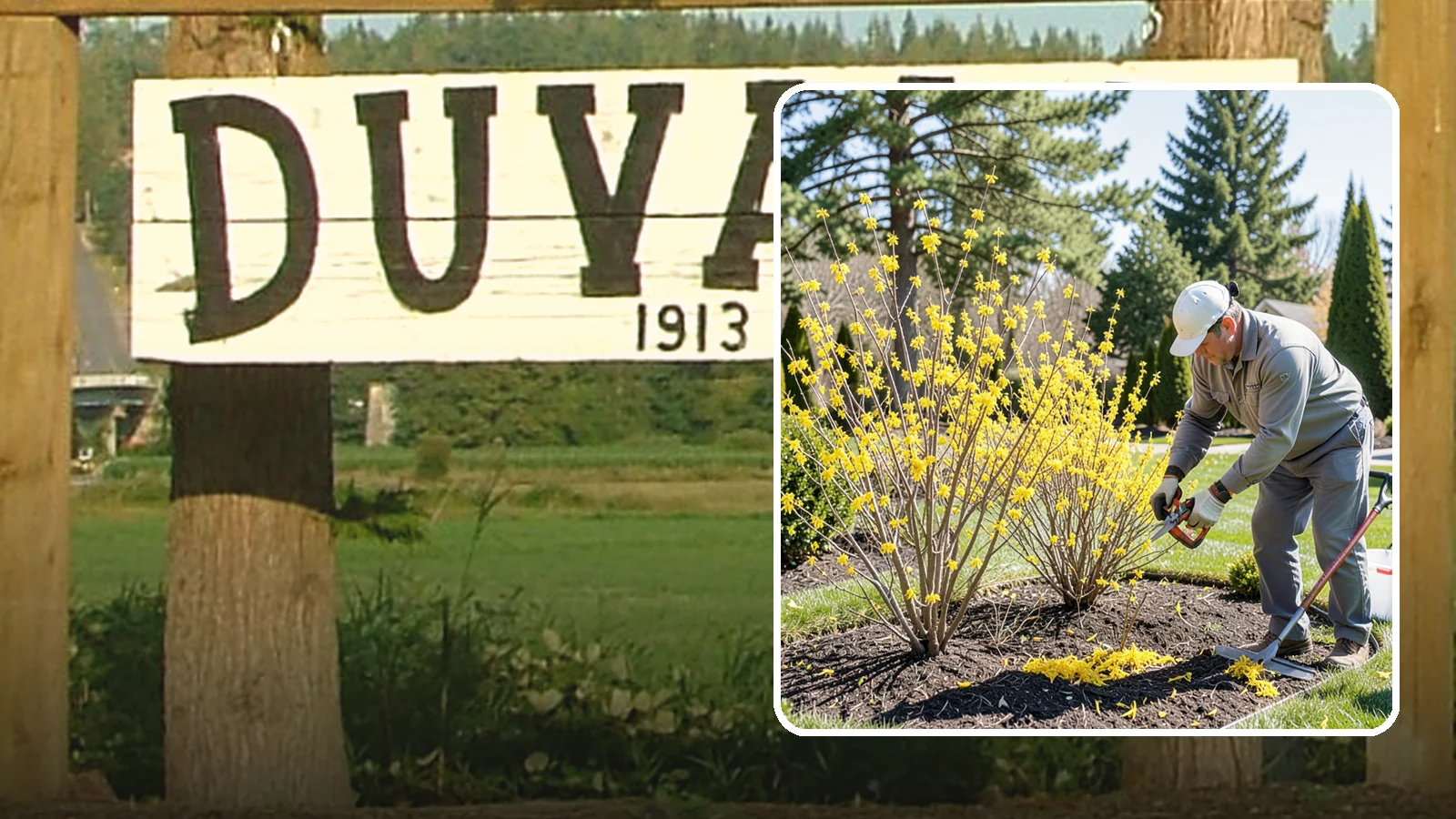 Forsythia Pruning in Duvall, King County, WA - Post-bloom renewal pruning of forsythia to remove old canes, control size, and protect next spring's golden flowers.
