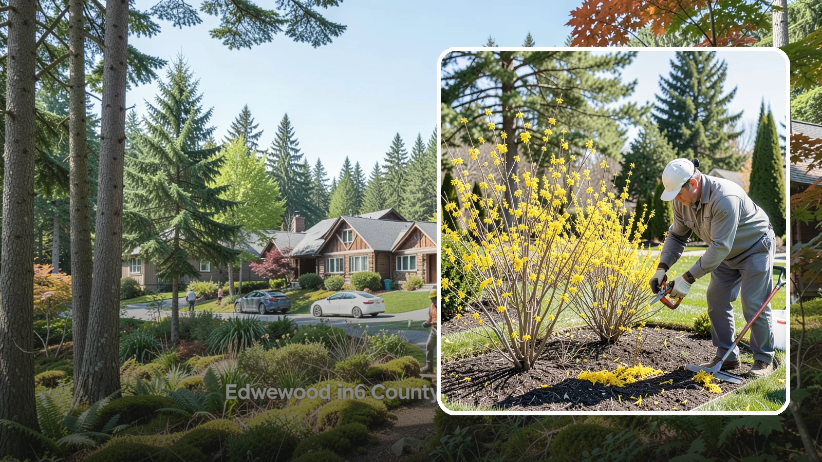 Forsythia Pruning in Edgewood, Pierce County, WA - Post-bloom renewal pruning of forsythia to remove old canes, control size, and protect next spring's golden flowers.