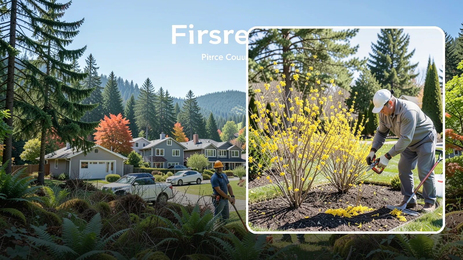 Forsythia Pruning in Fircrest, Pierce County, WA - Post-bloom renewal pruning of forsythia to remove old canes, control size, and protect next spring's golden flowers.