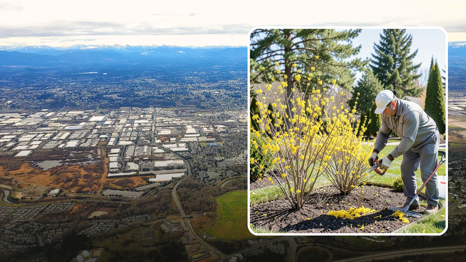 Forsythia Pruning in Kent, King County, WA - Post-bloom renewal pruning of forsythia to remove old canes, control size, and protect next spring's golden flowers.