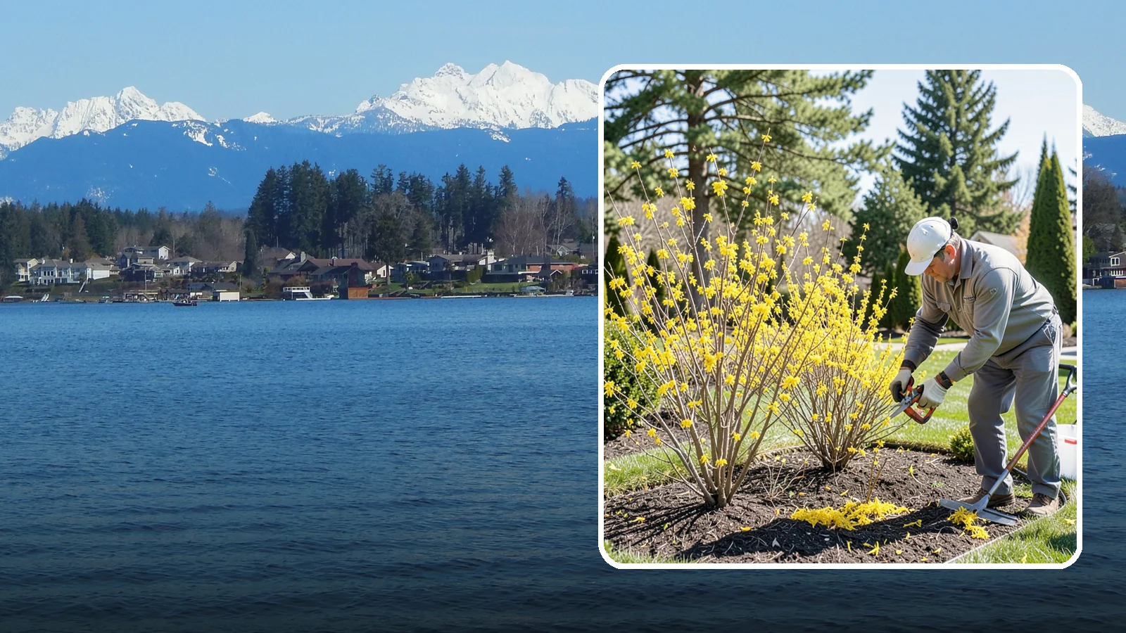 Forsythia Pruning in Lake Stevens, Snohomish County, WA - Post-bloom renewal pruning of forsythia to remove old canes, control size, and protect next spring's golden flowers.