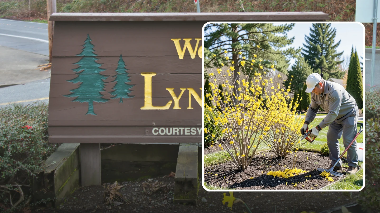 Forsythia Pruning in Lynnwood, Snohomish County, WA - Post-bloom renewal pruning of forsythia to remove old canes, control size, and protect next spring's golden flowers.
