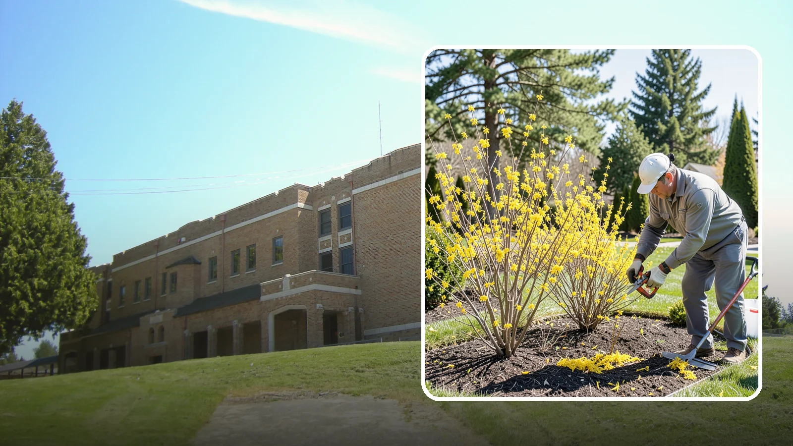 Forsythia Pruning in Maple Valley, King County, WA - Post-bloom renewal pruning of forsythia to remove old canes, control size, and protect next spring's golden flowers.
