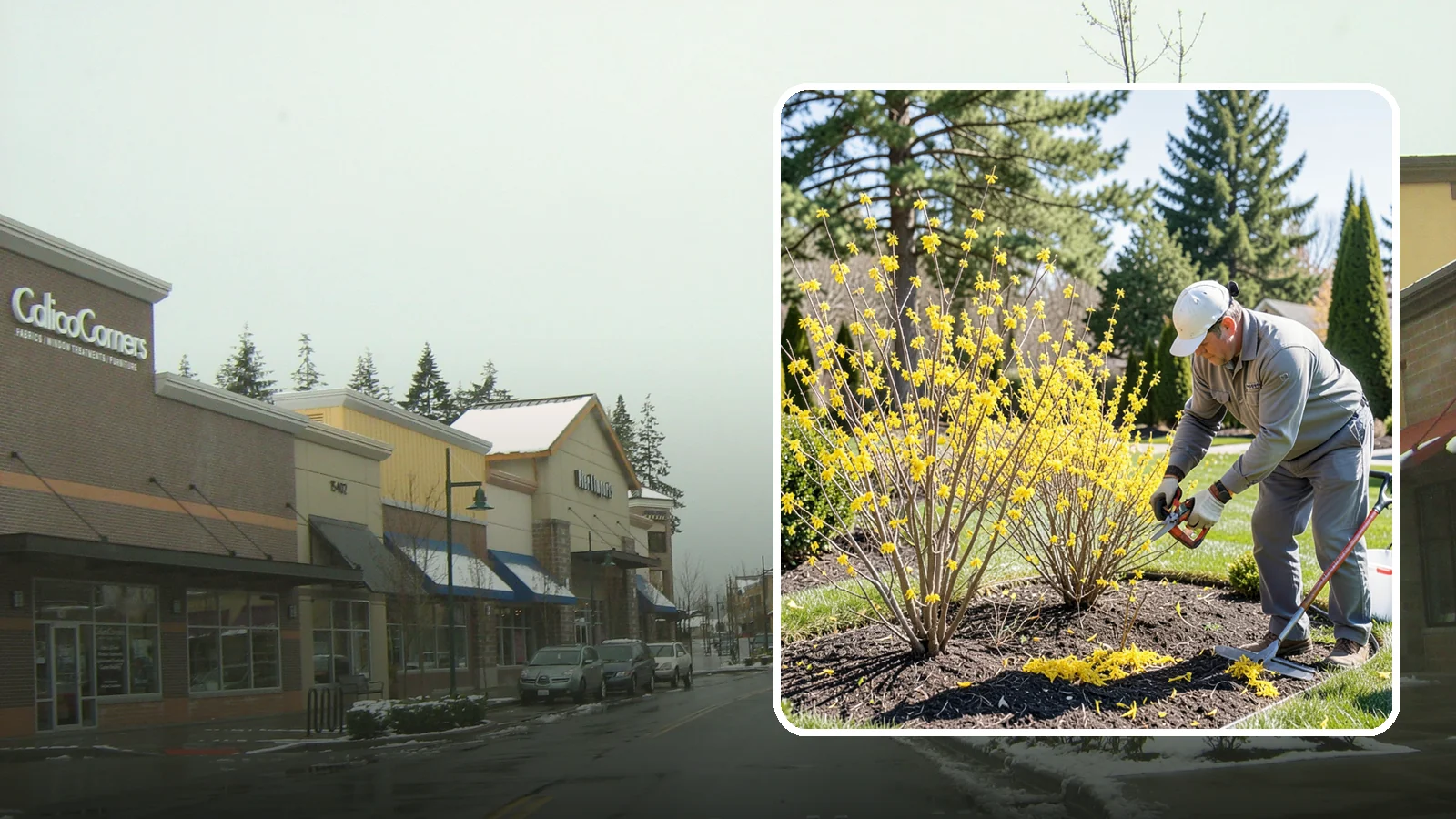 Forsythia Pruning in Mill Creek, Snohomish County, WA - Post-bloom renewal pruning of forsythia to remove old canes, control size, and protect next spring's golden flowers.