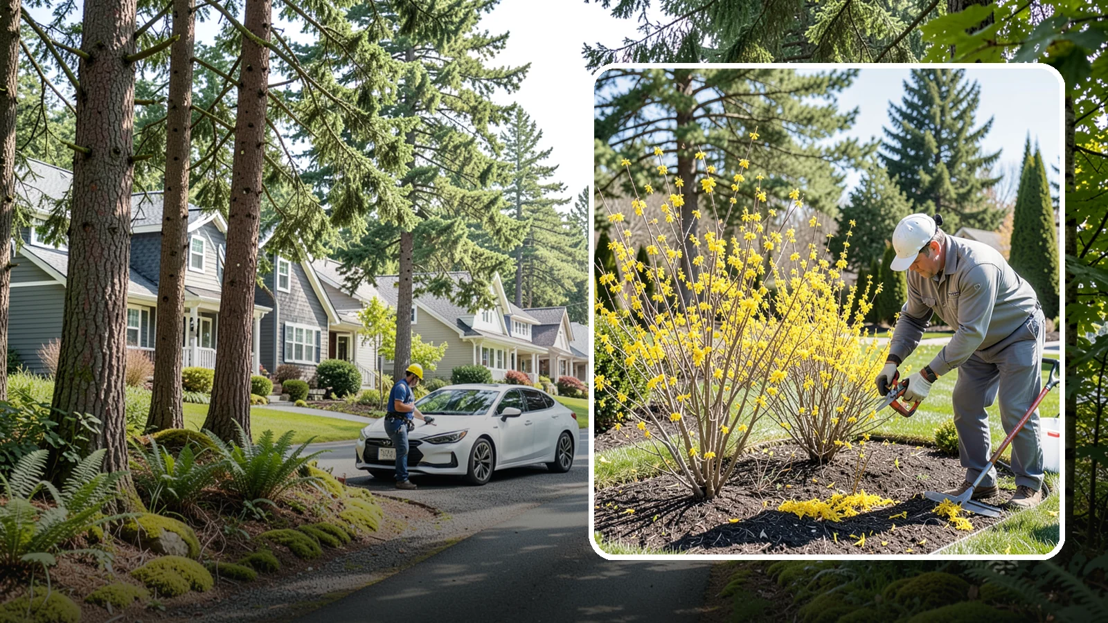 Forsythia Pruning in Normandy Park, King County, WA - Post-bloom renewal pruning of forsythia to remove old canes, control size, and protect next spring's golden flowers.