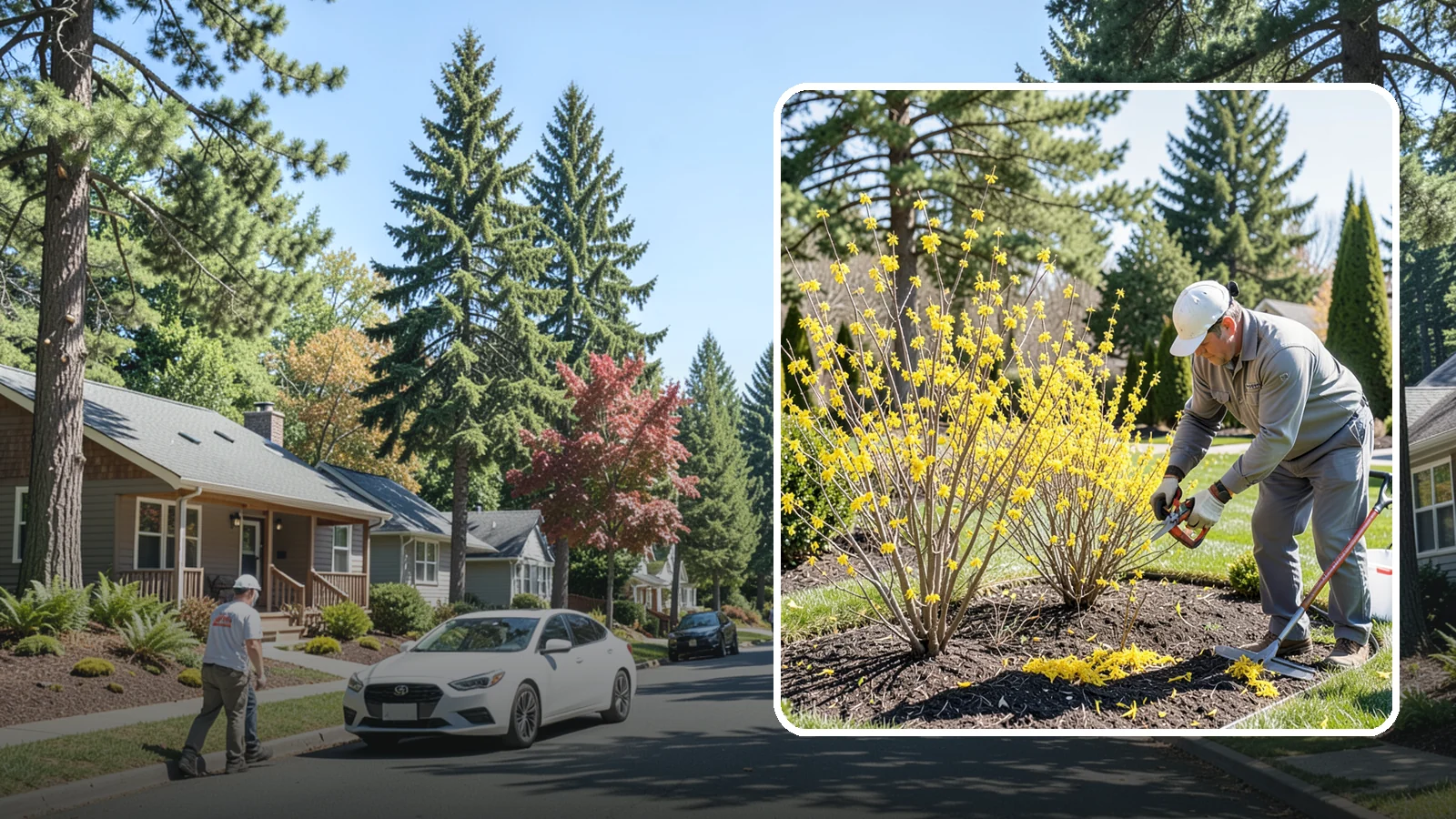 Forsythia Pruning in Orting, Pierce County, WA - Post-bloom renewal pruning of forsythia to remove old canes, control size, and protect next spring's golden flowers.