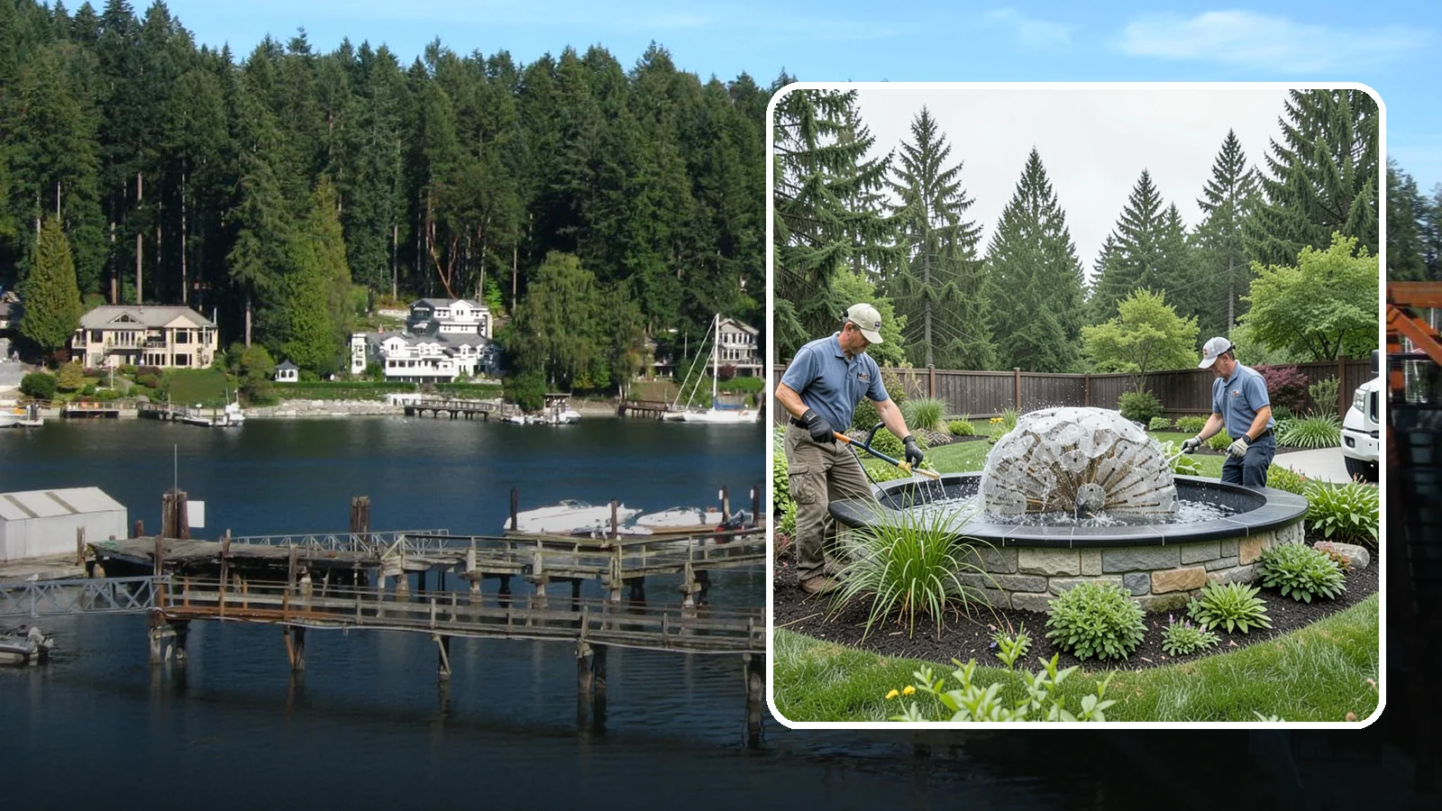 Fountain Installation in Gig Harbor, Pierce County, WA - Elegant fountains - from bubbling rocks to formal tiers - that add a compact, low-maintenance water accent.