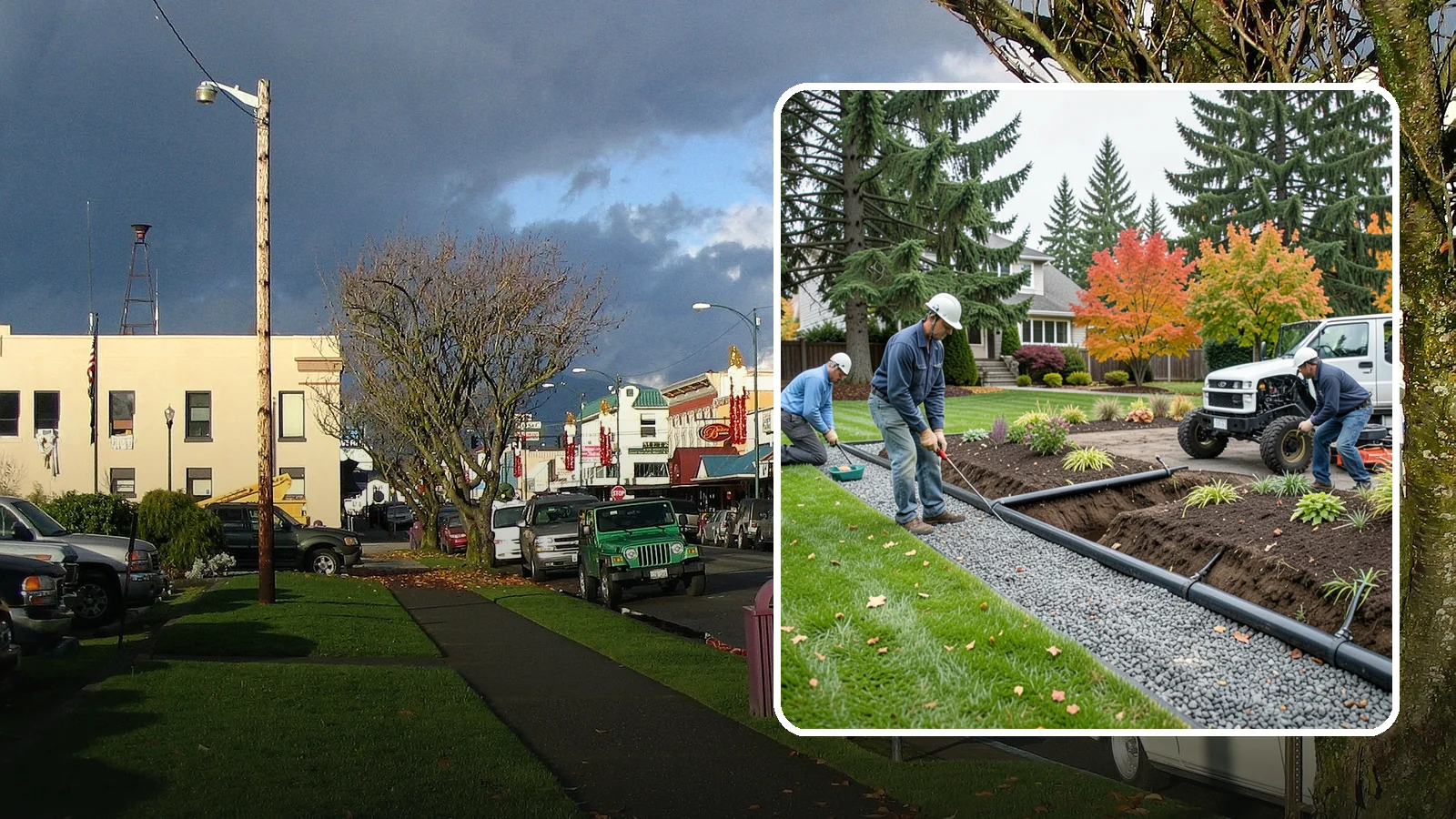 French Drain Installation in Arlington, Snohomish County, WA - Gravel-and-pipe French drains that collect and carry subsurface water away from wet, soggy areas.