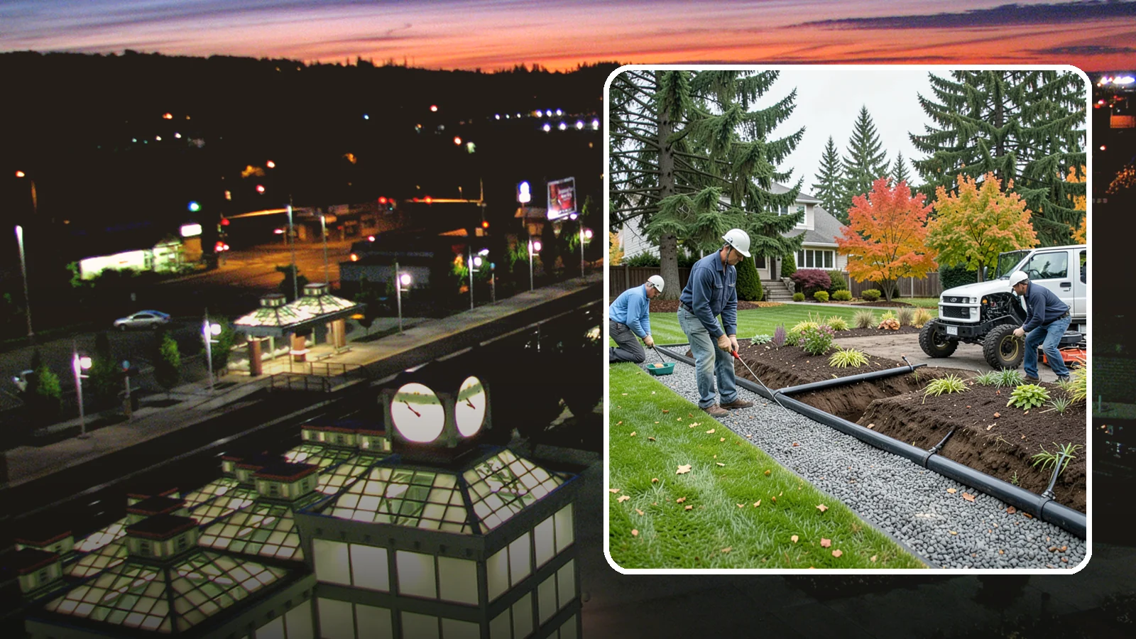 French Drain Installation in Auburn, King County, WA - Gravel-and-pipe French drains that collect and carry subsurface water away from wet, soggy areas.