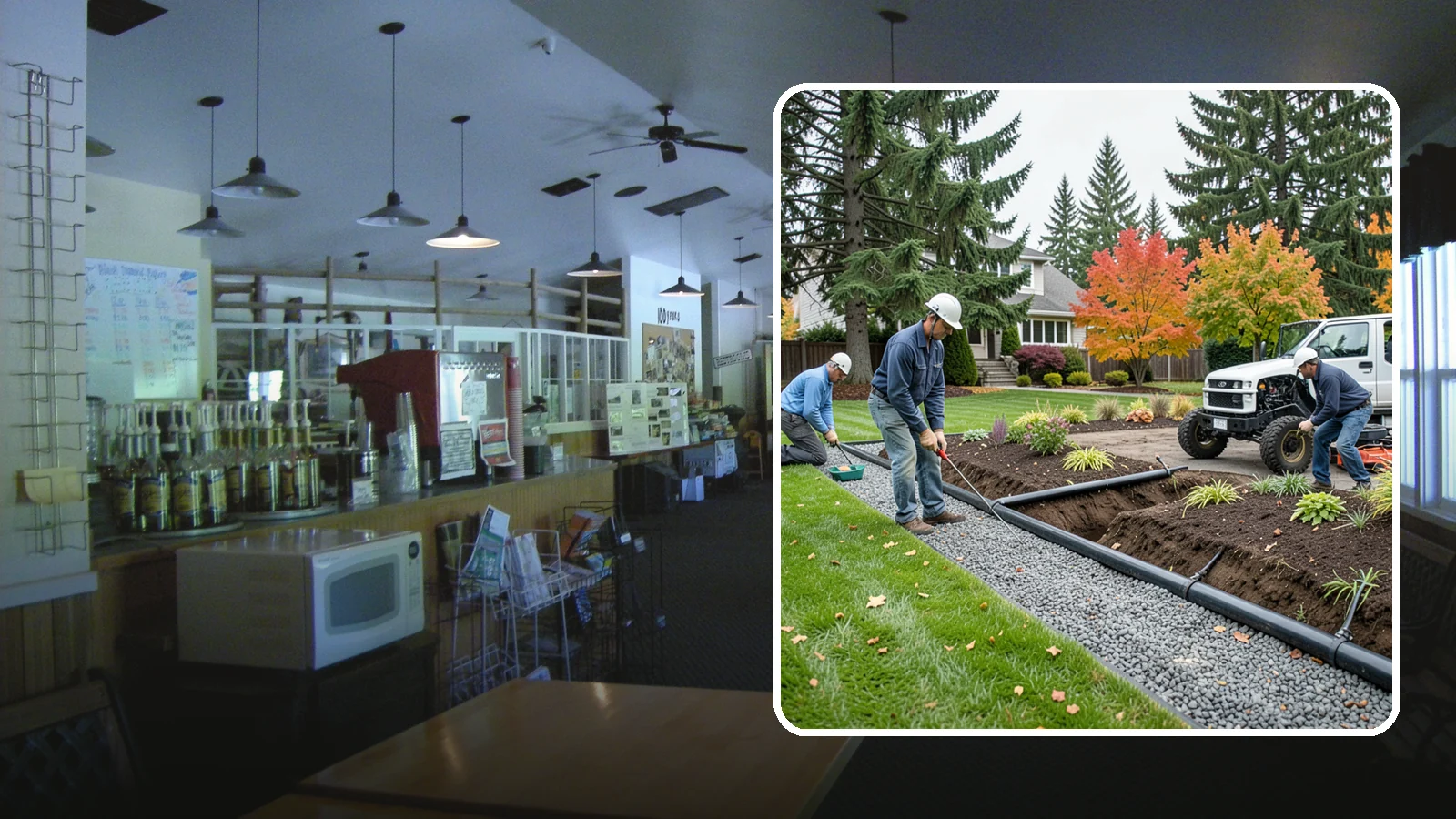 French Drain Installation in Black Diamond, King County, WA - Gravel-and-pipe French drains that collect and carry subsurface water away from wet, soggy areas.