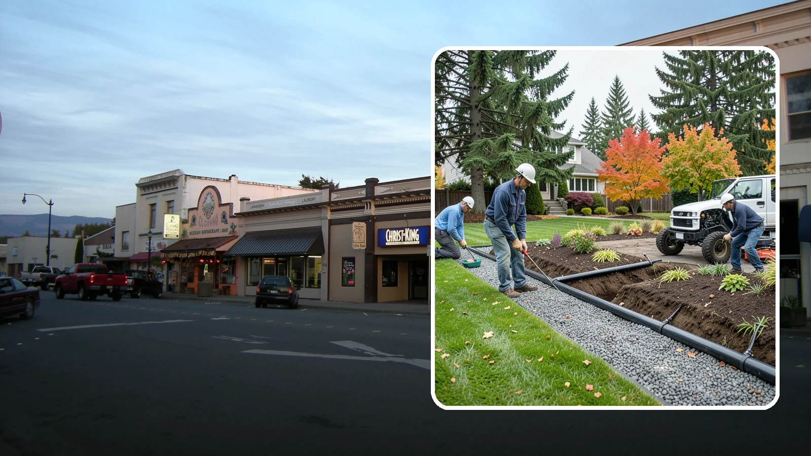 French Drain Installation in Burlington, Skagit County, WA - Gravel-and-pipe French drains that collect and carry subsurface water away from wet, soggy areas.