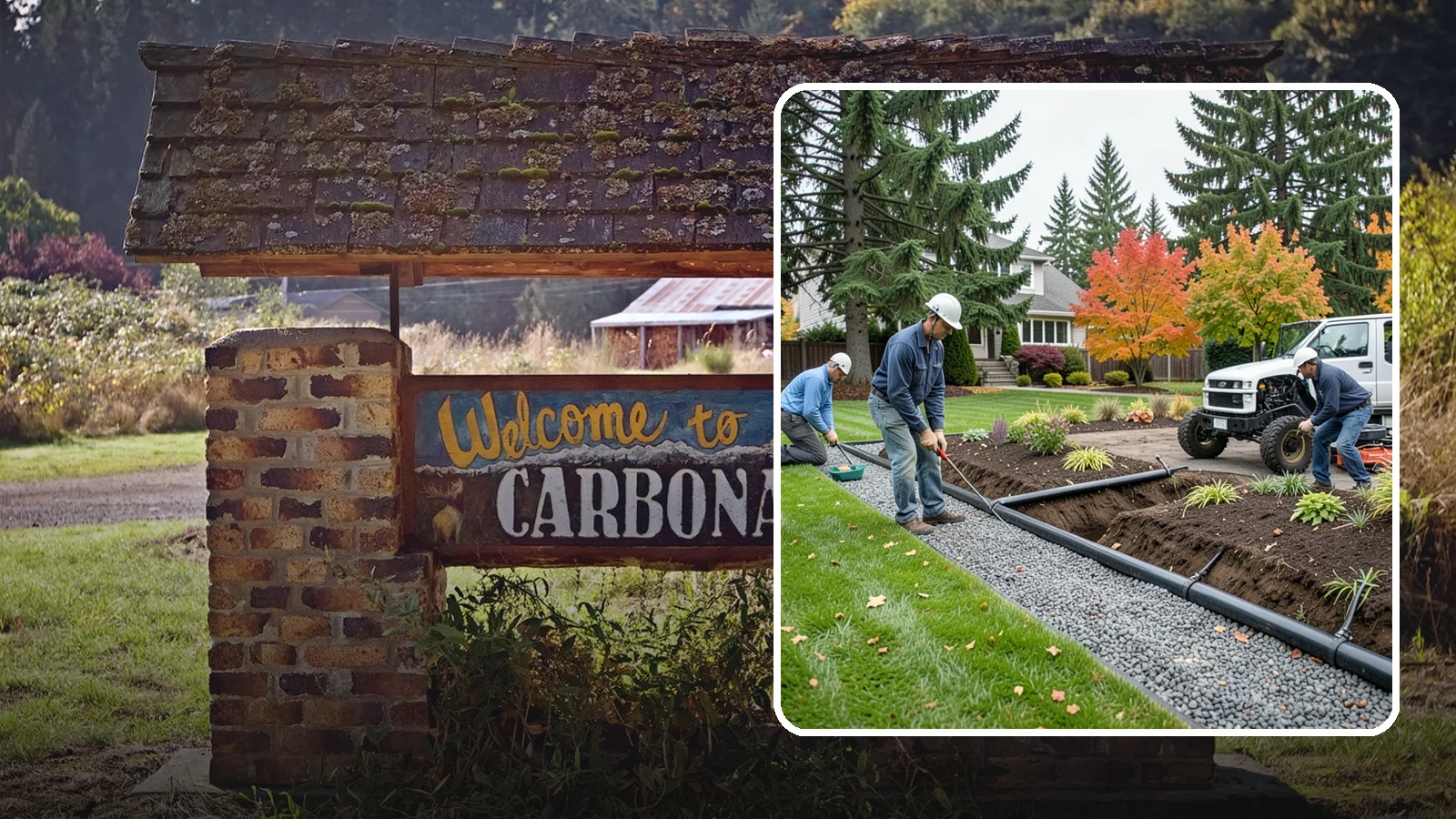 French Drain Installation in Carbonado, Pierce County, WA - Gravel-and-pipe French drains that collect and carry subsurface water away from wet, soggy areas.
