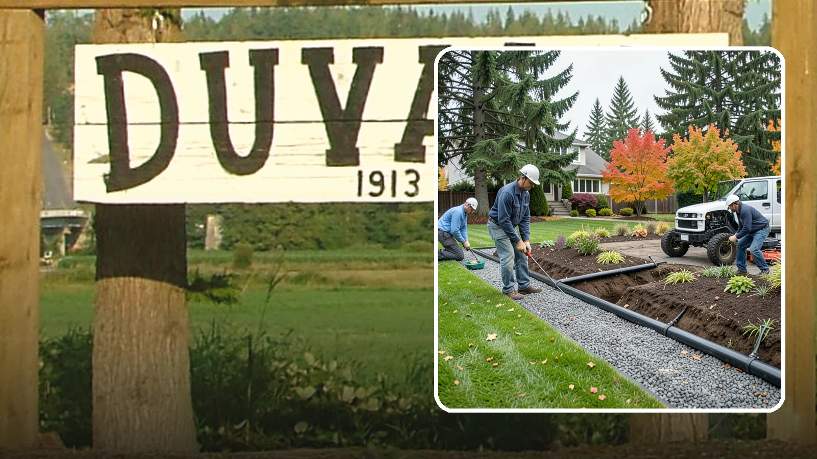French Drain Installation in Duvall, King County, WA - Gravel-and-pipe French drains that collect and carry subsurface water away from wet, soggy areas.