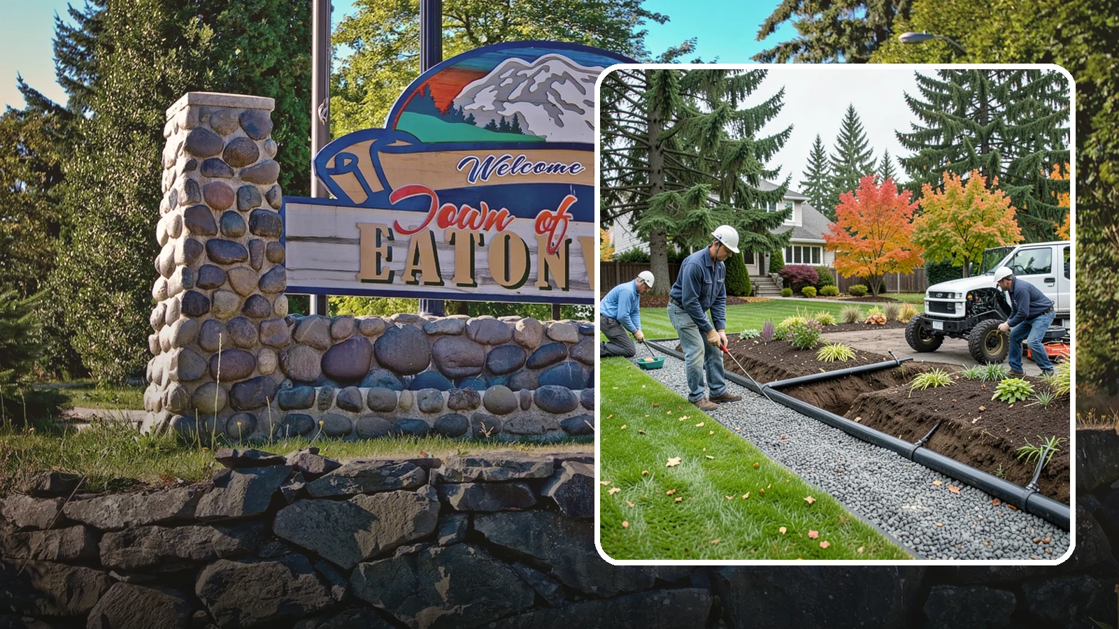 French Drain Installation in Eatonville, Pierce County, WA - Gravel-and-pipe French drains that collect and carry subsurface water away from wet, soggy areas.