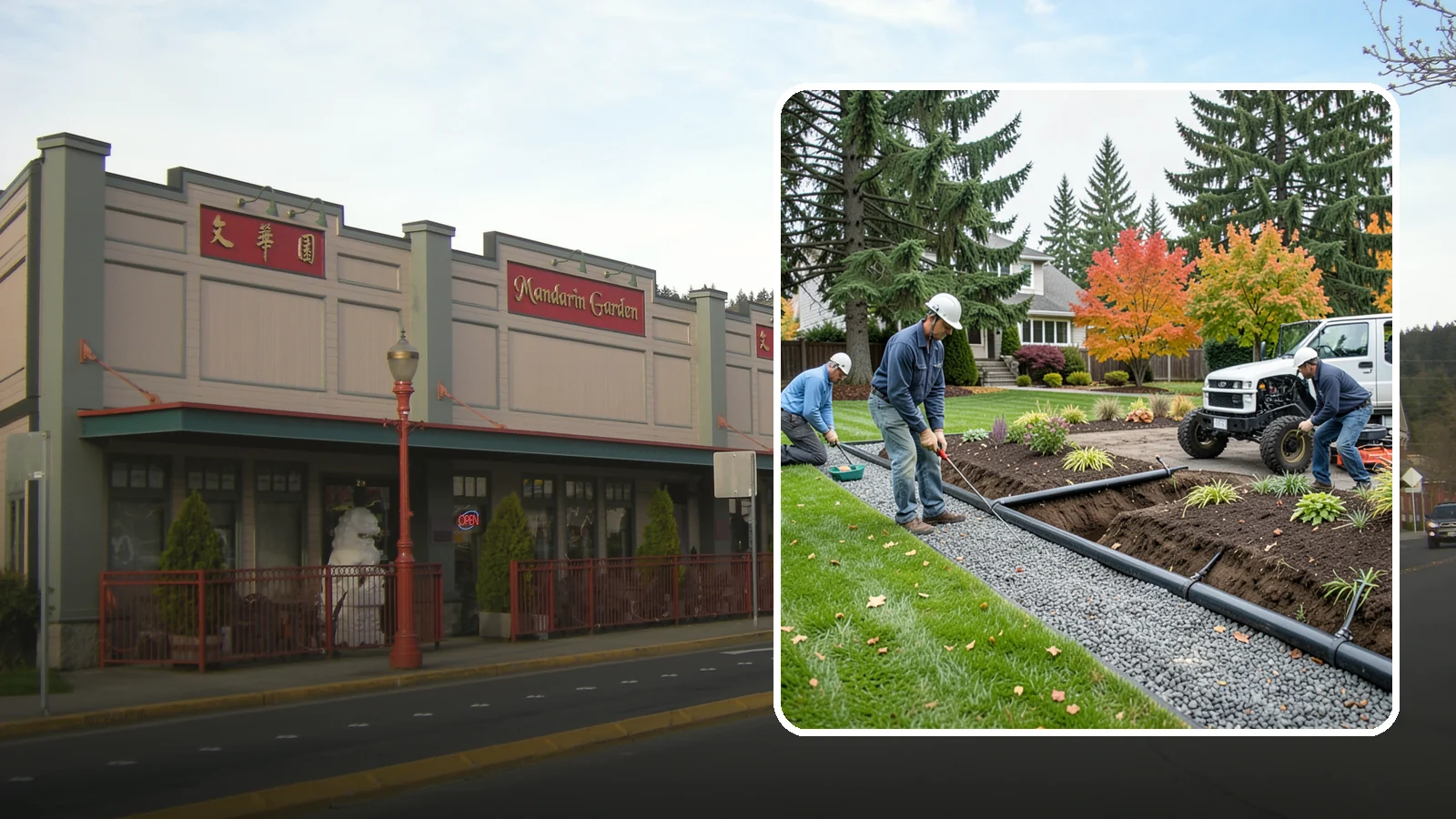 French Drain Installation in Issaquah, King County, WA - Gravel-and-pipe French drains that collect and carry subsurface water away from wet, soggy areas.