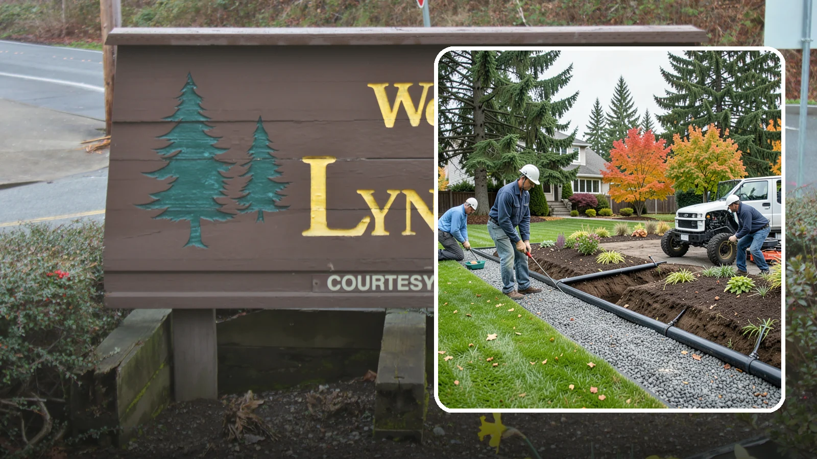 French Drain Installation in Lynnwood, Snohomish County, WA - Gravel-and-pipe French drains that collect and carry subsurface water away from wet, soggy areas.