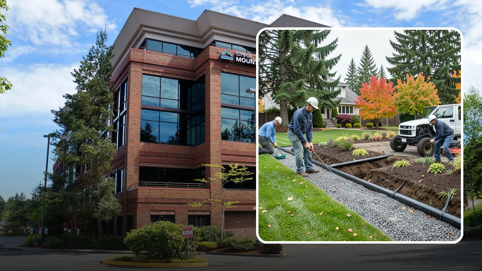 French Drain Installation in Mountlake Terrace, Snohomish County, WA - Gravel-and-pipe French drains that collect and carry subsurface water away from wet, soggy areas.