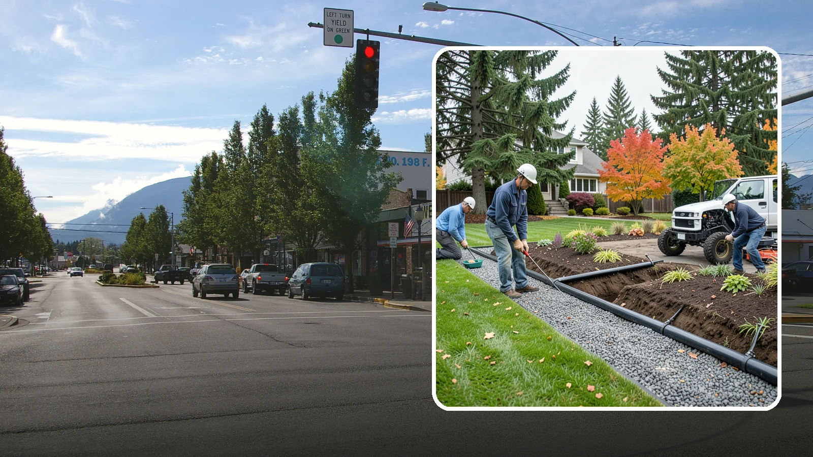 French Drain Installation in North Bend, King County, WA - Gravel-and-pipe French drains that collect and carry subsurface water away from wet, soggy areas.
