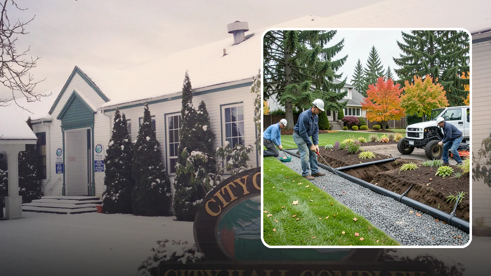 French Drain Installation in Pacific, King County, WA - Gravel-and-pipe French drains that collect and carry subsurface water away from wet, soggy areas.