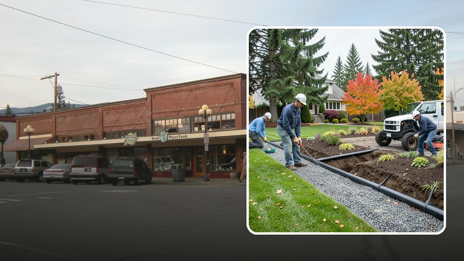 French Drain Installation in Sedro-Woolley, Skagit County, WA - Gravel-and-pipe French drains that collect and carry subsurface water away from wet, soggy areas.