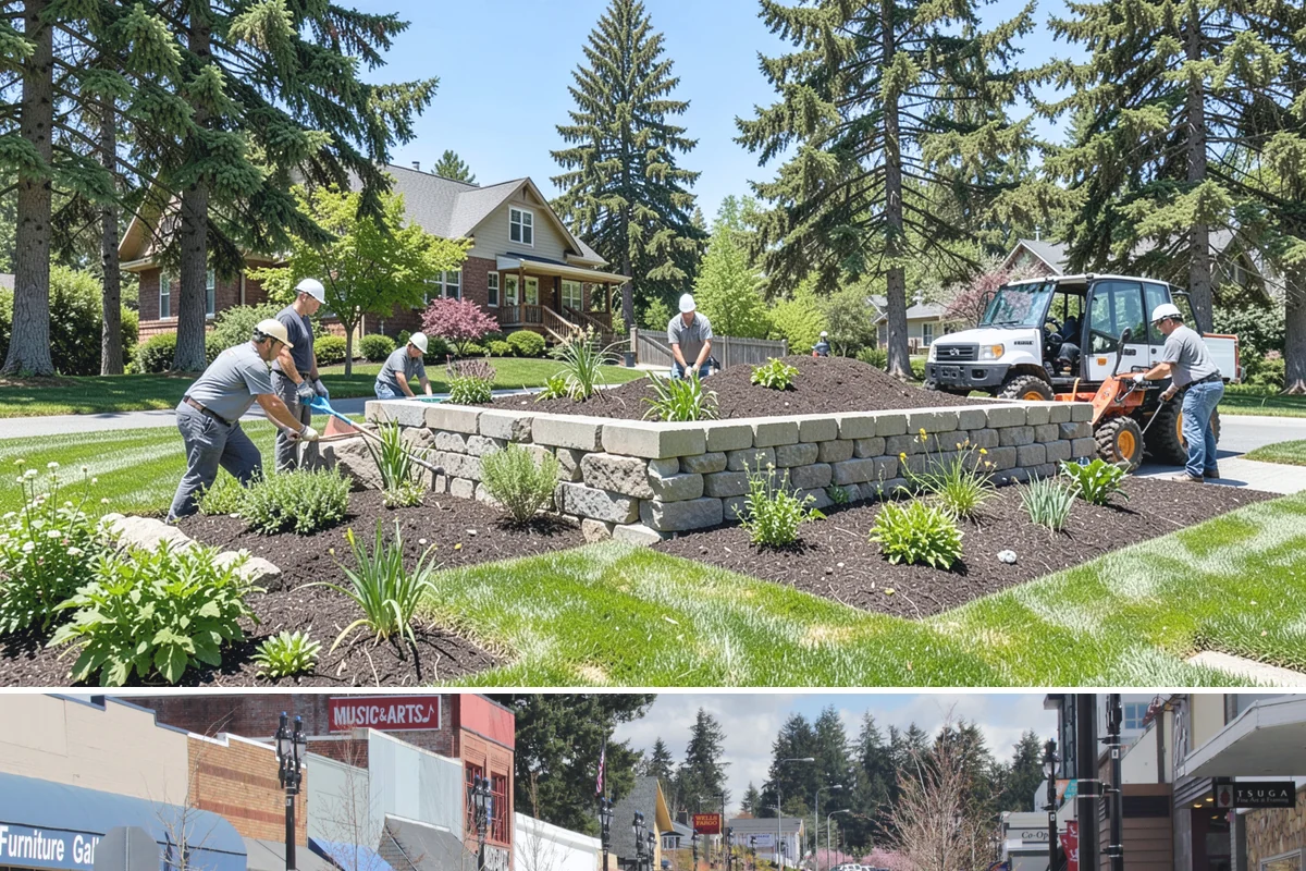 Full Landscape Installation in Bothell, King County, WA - Spring and fall installations take advantage of the region's mild, damp weather to help new plantings and lawns establish quickly.