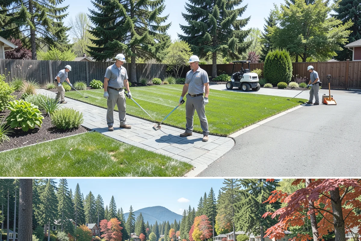 Full Landscape Installation in Covington, King County, WA - Spring and fall installations take advantage of the region's mild, damp weather to help new plantings and lawns establish quickly.