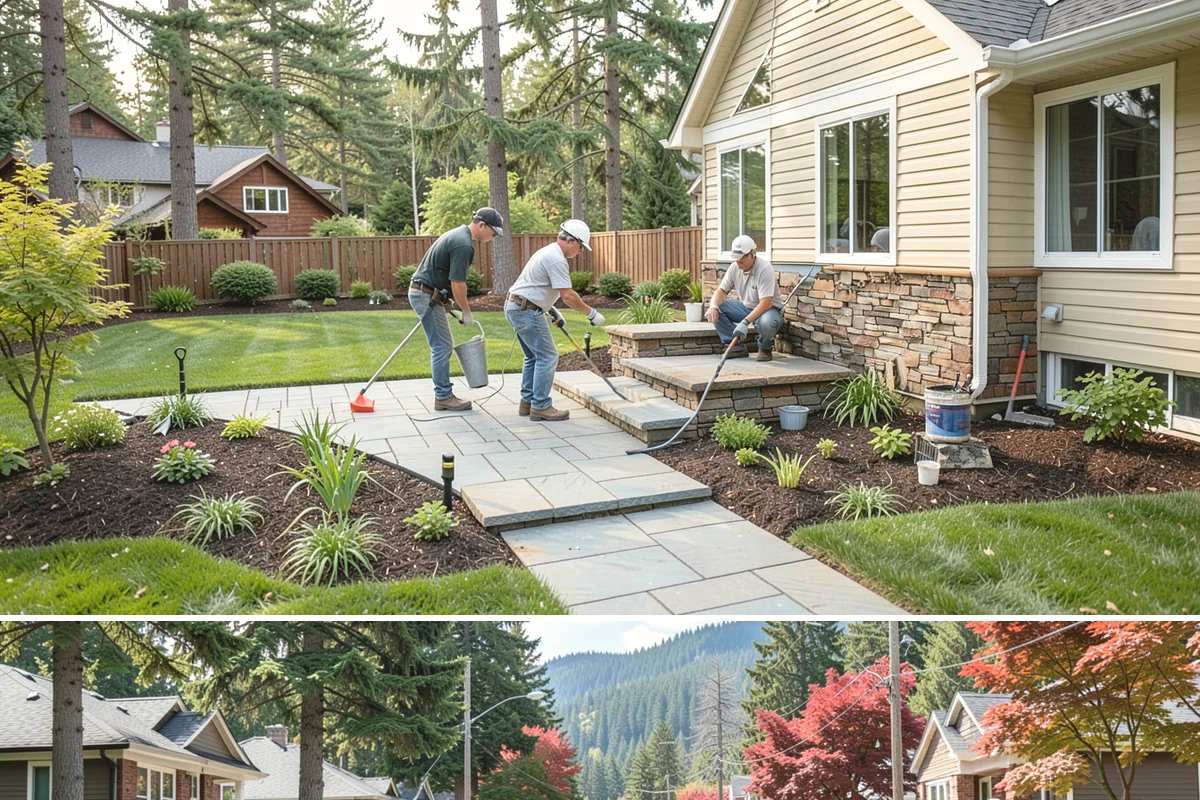Full Landscape Installation in Hunts Point, King County, WA - Spring and fall installations take advantage of the region's mild, damp weather to help new plantings and lawns establish quickly.