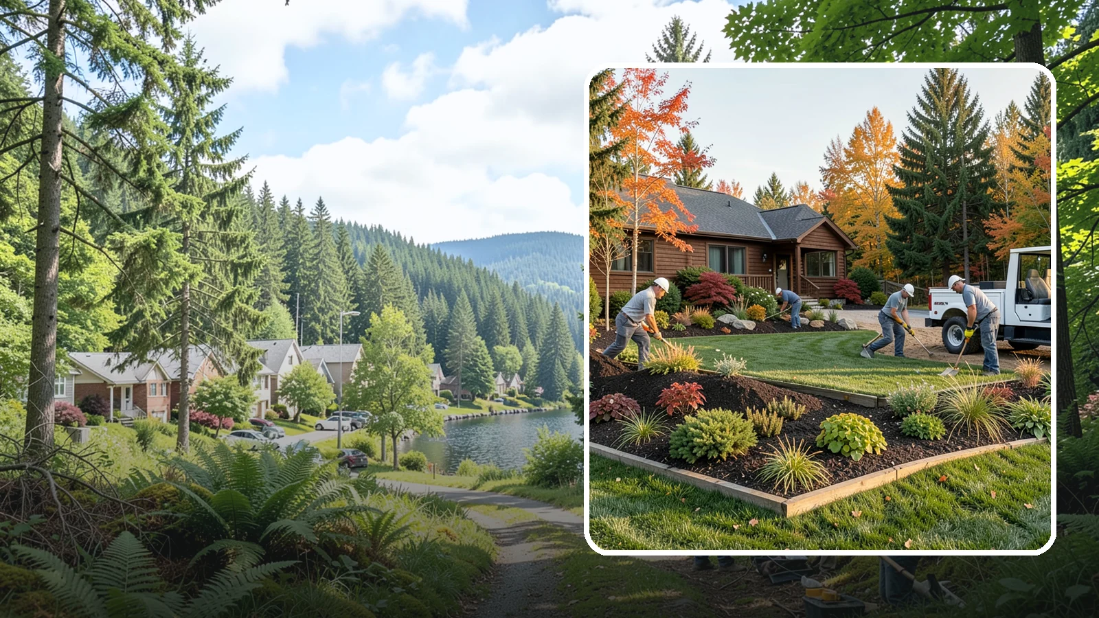 Full Landscape Installation in Lake Forest Park, King County, WA - We install complete landscapes from the ground up, integrating plantings, grading, and features for a finished Northwest yard.