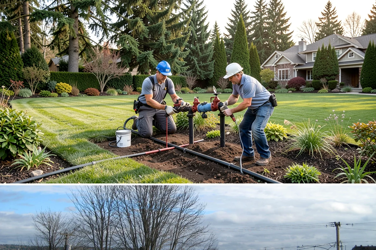 Full Landscape Installation in Langley, Island County, WA - Spring and fall installations take advantage of the region's mild, damp weather to help new plantings and lawns establish quickly.