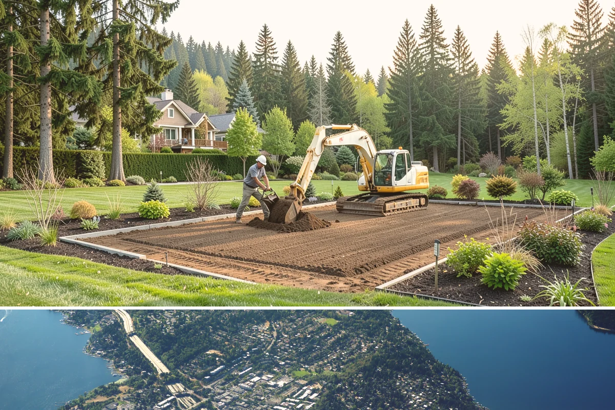Full Landscape Installation in Mercer Island, King County, WA - Spring and fall installations take advantage of the region's mild, damp weather to help new plantings and lawns establish quickly.