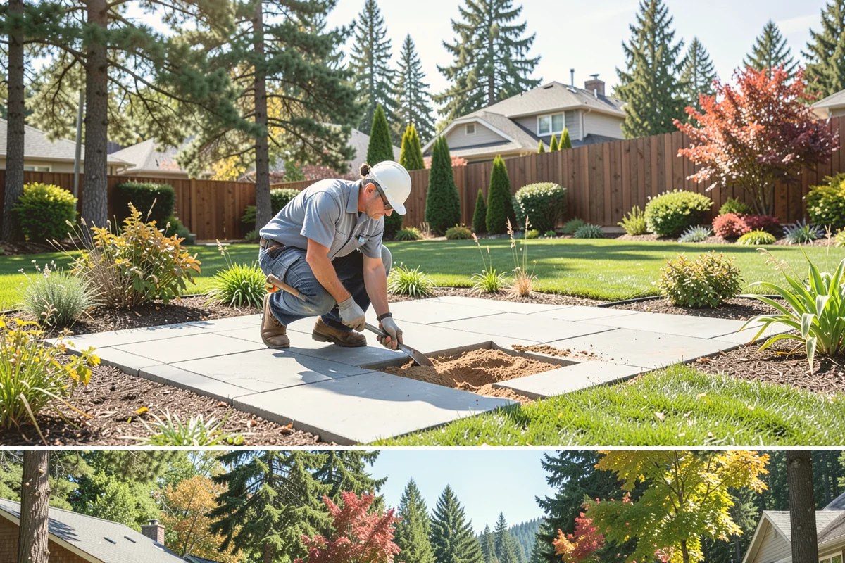 Full Landscape Installation in Orting, Pierce County, WA - Spring and fall installations take advantage of the region's mild, damp weather to help new plantings and lawns establish quickly.