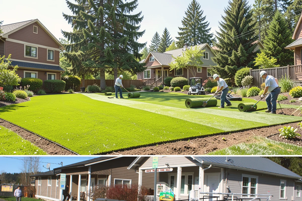 Full Landscape Installation in South Prairie, Pierce County, WA - Spring and fall installations take advantage of the region's mild, damp weather to help new plantings and lawns establish quickly.