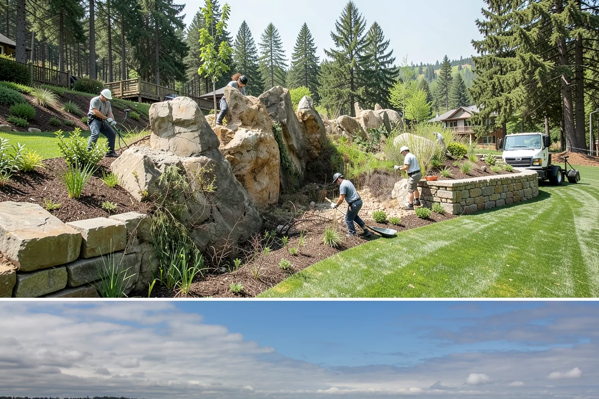 Full Landscape Installation in University Place, Pierce County, WA - Spring and fall installations take advantage of the region's mild, damp weather to help new plantings and lawns establish quickly.