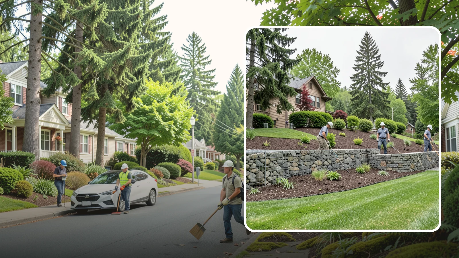 Gabion Retaining Wall in Beaux Arts Village, King County, WA - A free-draining wall of stone-filled wire baskets that offers industrial style and outstanding water management for PNW slopes.