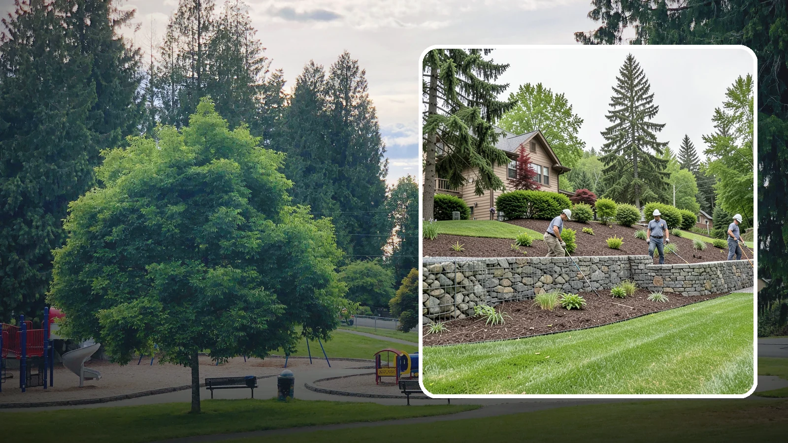 Gabion Retaining Wall in Bonney Lake, Pierce County, WA - A free-draining wall of stone-filled wire baskets that offers industrial style and outstanding water management for PNW slopes.