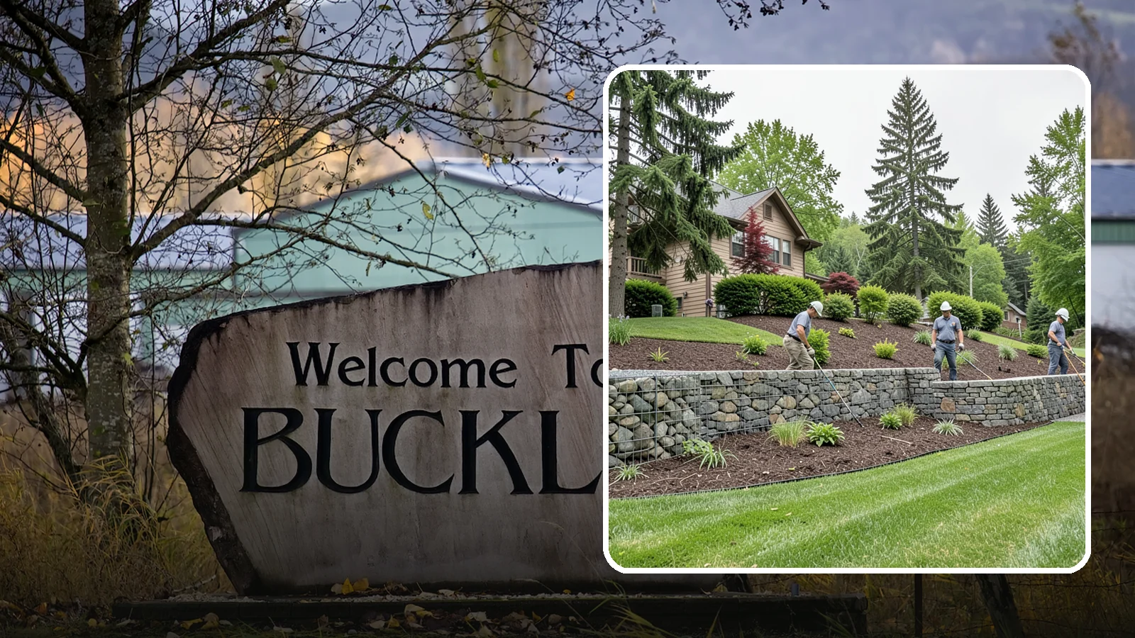 Gabion Retaining Wall in Buckley, Pierce County, WA - A free-draining wall of stone-filled wire baskets that offers industrial style and outstanding water management for PNW slopes.