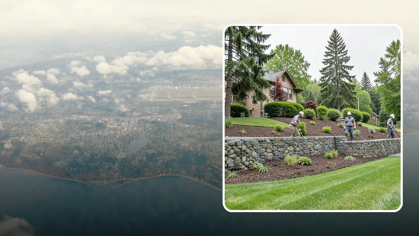 Gabion Retaining Wall in Burien, King County, WA - A free-draining wall of stone-filled wire baskets that offers industrial style and outstanding water management for PNW slopes.
