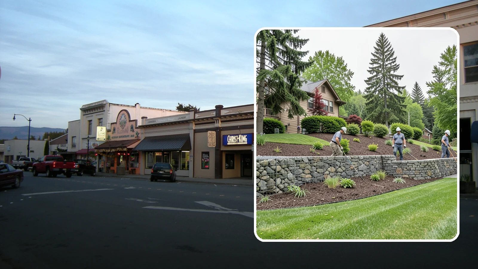 Gabion Retaining Wall in Burlington, Skagit County, WA - A free-draining wall of stone-filled wire baskets that offers industrial style and outstanding water management for PNW slopes.