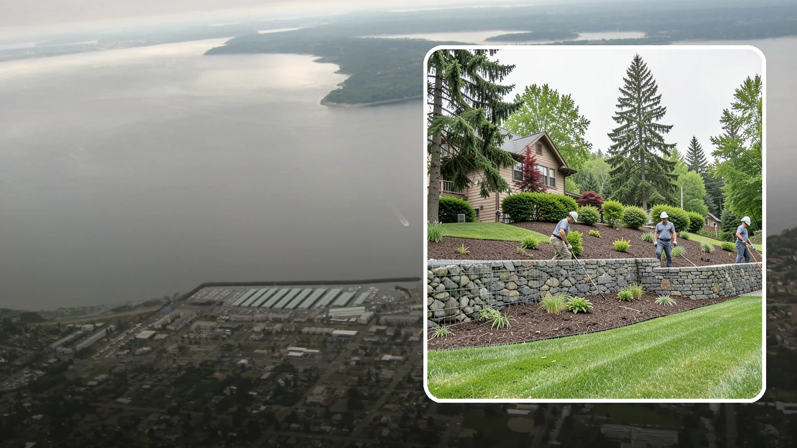 Gabion Retaining Wall in Des Moines, King County, WA - A free-draining wall of stone-filled wire baskets that offers industrial style and outstanding water management for PNW slopes.