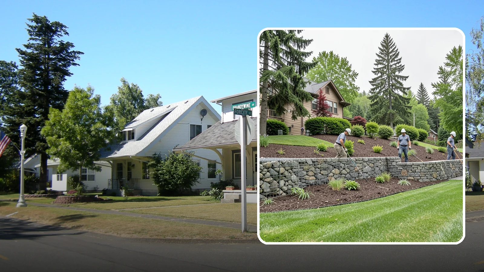 Gabion Retaining Wall in DuPont, Pierce County, WA - A free-draining wall of stone-filled wire baskets that offers industrial style and outstanding water management for PNW slopes.