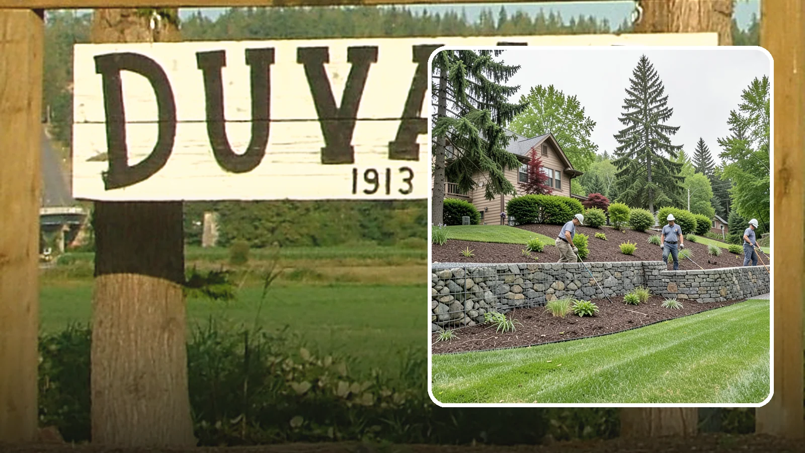 Gabion Retaining Wall in Duvall, King County, WA - A free-draining wall of stone-filled wire baskets that offers industrial style and outstanding water management for PNW slopes.