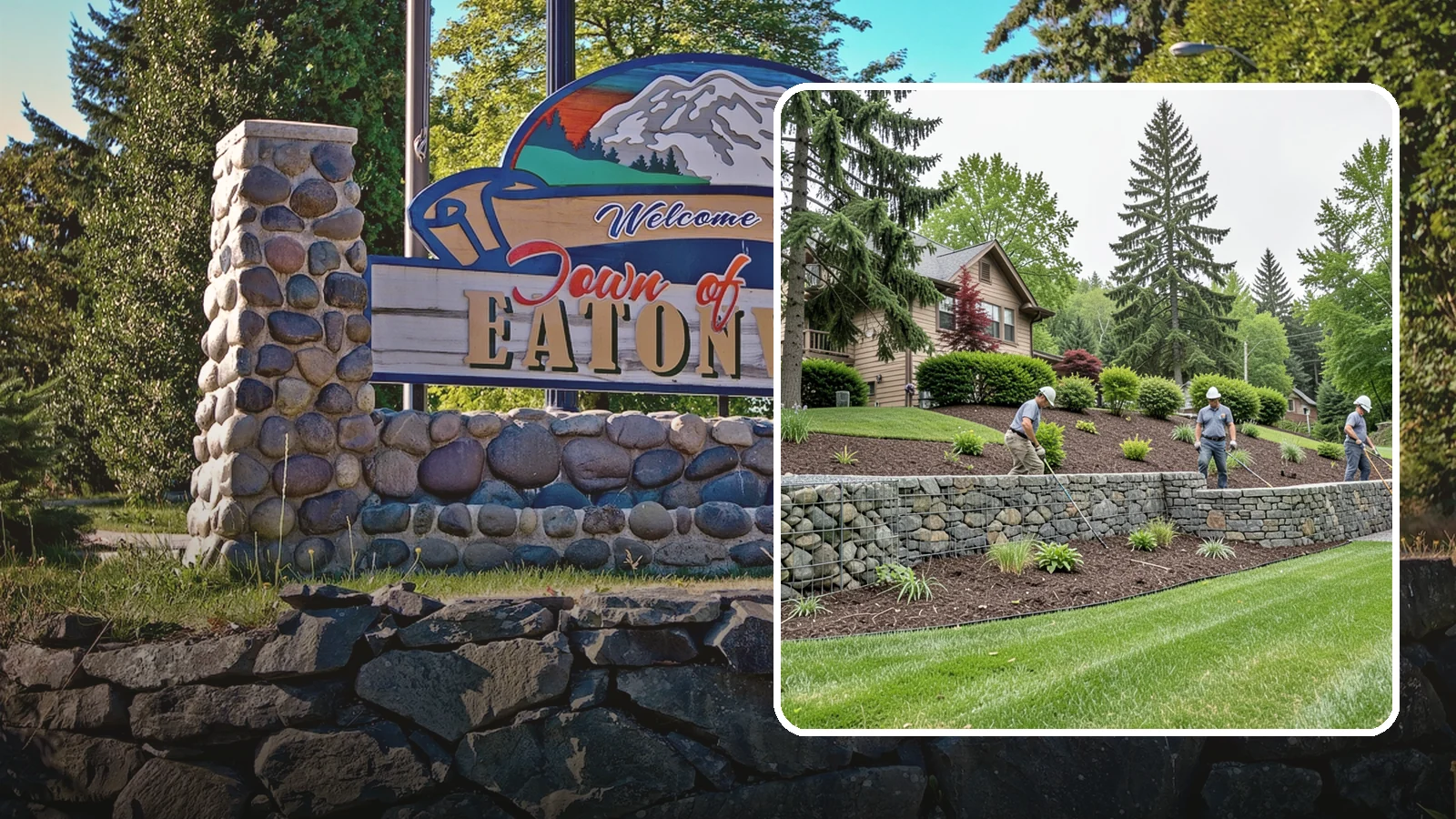 Gabion Retaining Wall in Eatonville, Pierce County, WA - A free-draining wall of stone-filled wire baskets that offers industrial style and outstanding water management for PNW slopes.